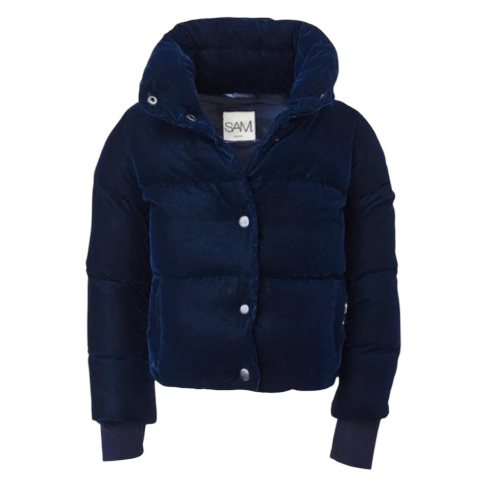 NWT SAM Girls Sophia Velvet Down Jacket in Blue